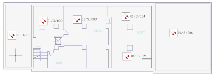 CAD plan with block attributes assigned to devices