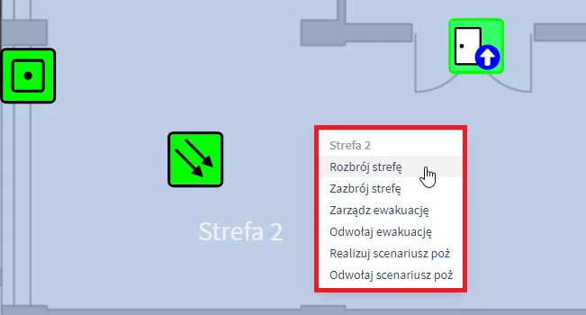 Menu kontekstowe realizacji sterowań w środowisku GEMOS
