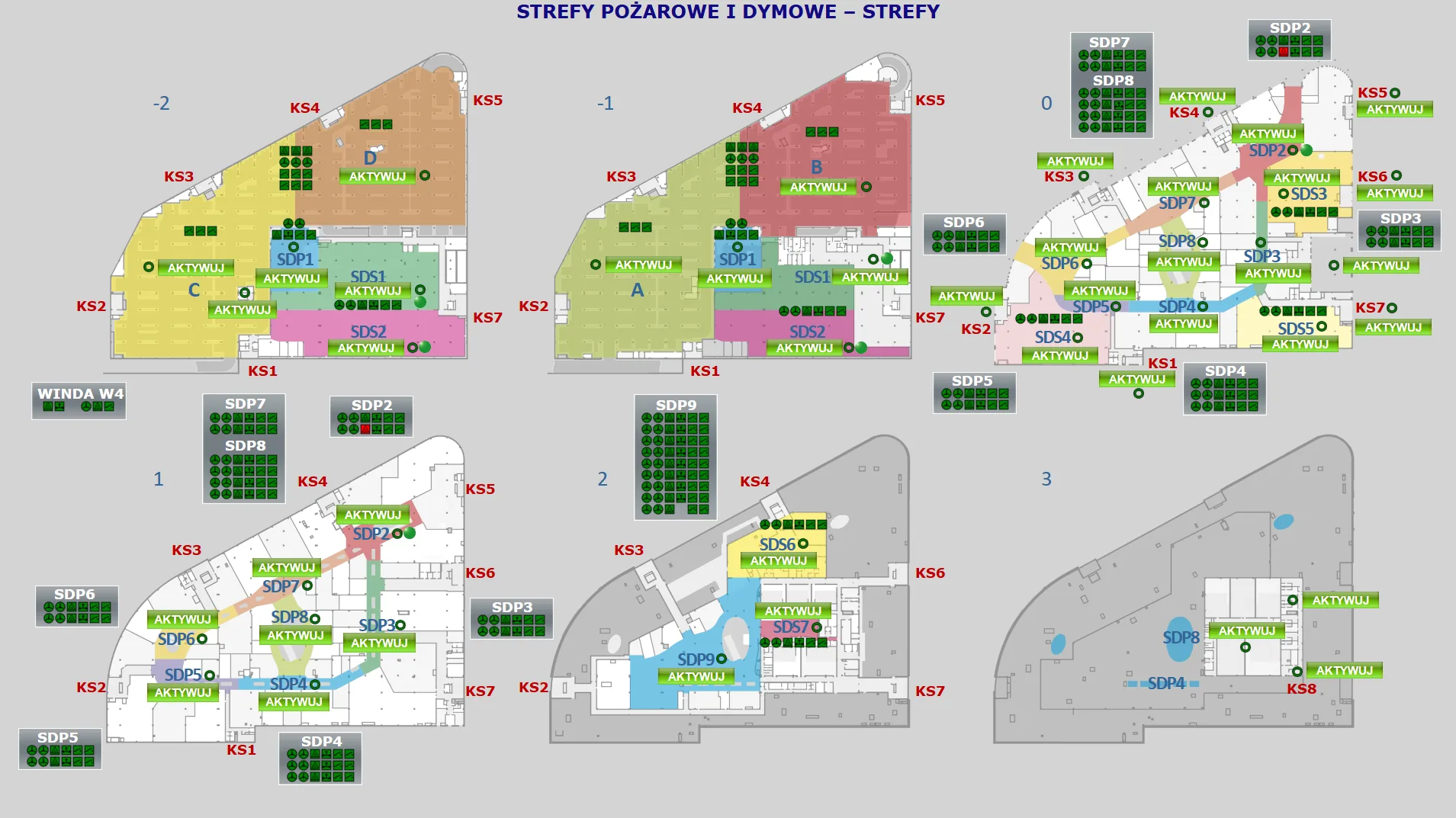 Fire and smoke zone view in GEMOS for Trzy Korony Shopping Centre
