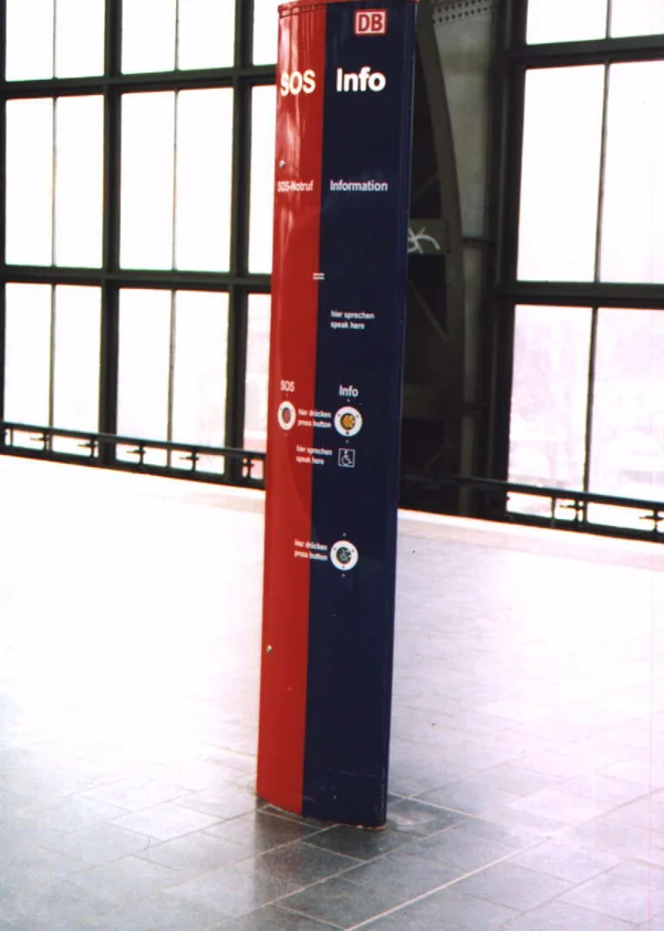 SOS/Info column at a railway station with intercom buttons