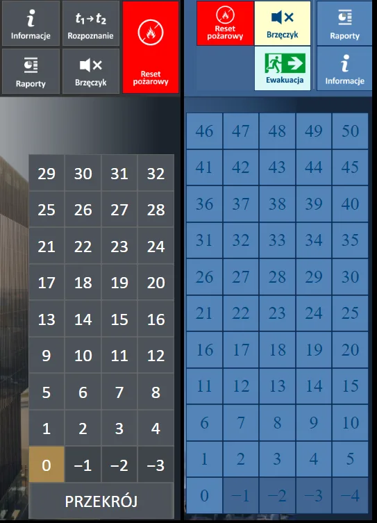 Widok szachownicy kondygnacji w środowisku GEMOS