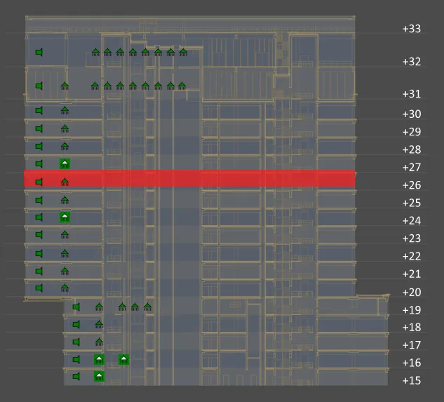Podświetlenie alarmu na szachownicy kondygnacji