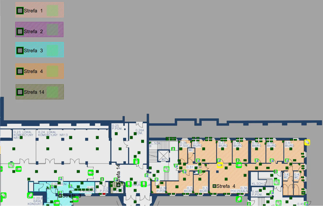 Wizualizacja stref alarmowych SSWiN na planie sytuacyjnym w GEMOS